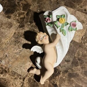 Vtg. Gerold Porzellan Cherub Angel Wall Pocket Planter/Vase Bavaria-Marked